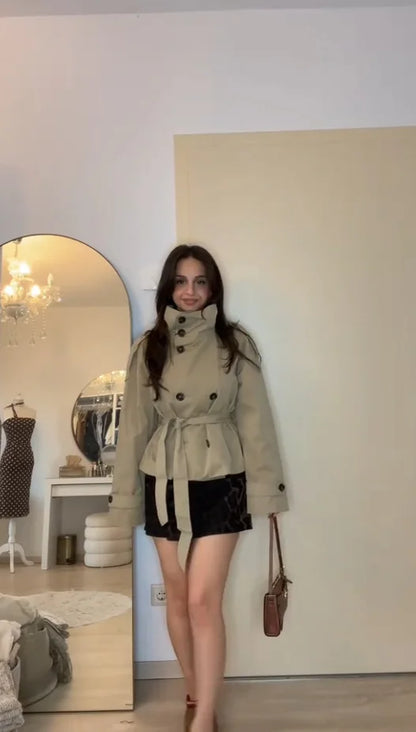 Belted Waist Cropped Trench Jackets Women