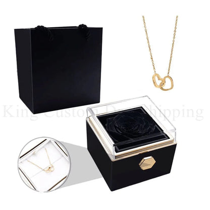 New Eternal Real Rose Rotating box Double Heart Custom