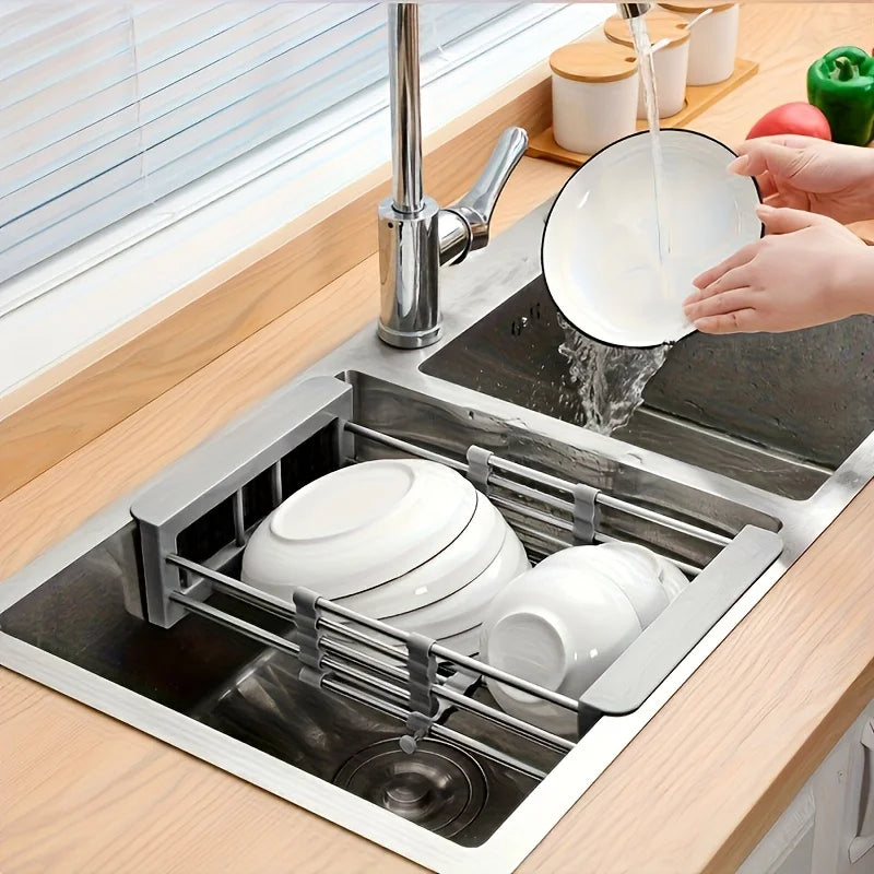 Retractable Over Sink Dish Rack Stainless Steel