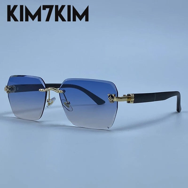 Square Rimless Photochromic Sunglasses Men Vintage