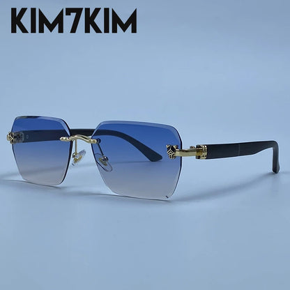 Square Rimless Photochromic Sunglasses Men Vintage