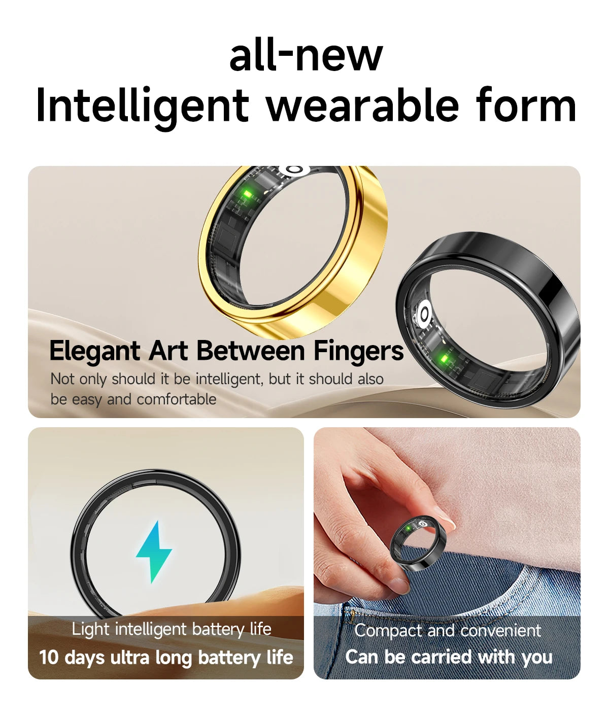 New Smart Ring Heart Rate Blood Pressure Sleep Monitoring