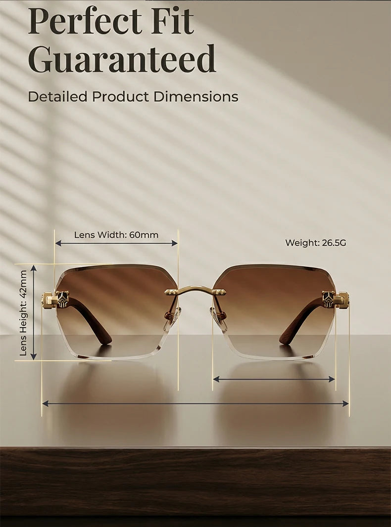 Square Rimless Photochromic Sunglasses Men Vintage