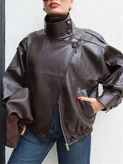 Women's Jacket Fall New Black Long Sleeve Pebble Faux