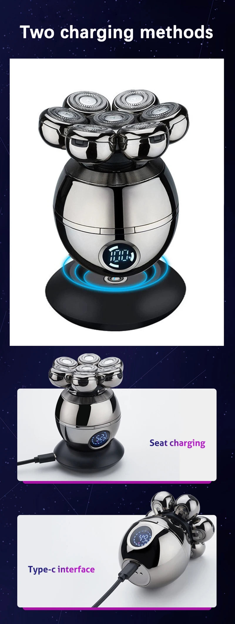 Electric Shaver 7D Floating Cutter Head Base Men Beard Trimmer