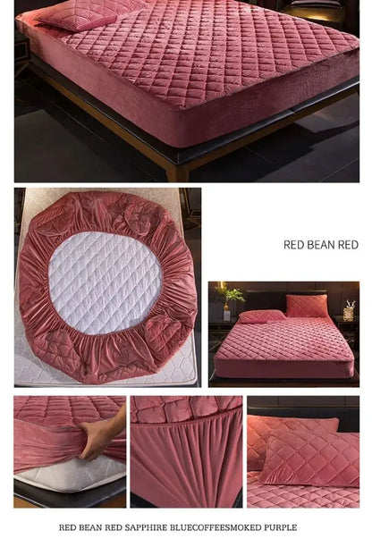 Crystal Velvet Thicken Quilted Mattress Cover Pillowcase