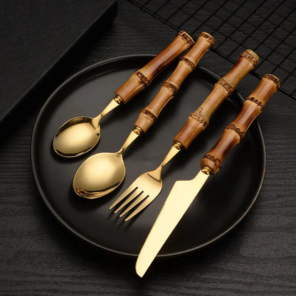 Natural Bamboo Handle Cutlery Set Tableware