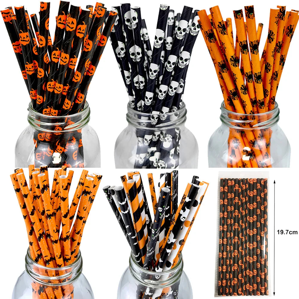 25/50/100pcs Halloween Theme Disposable Paper Straws