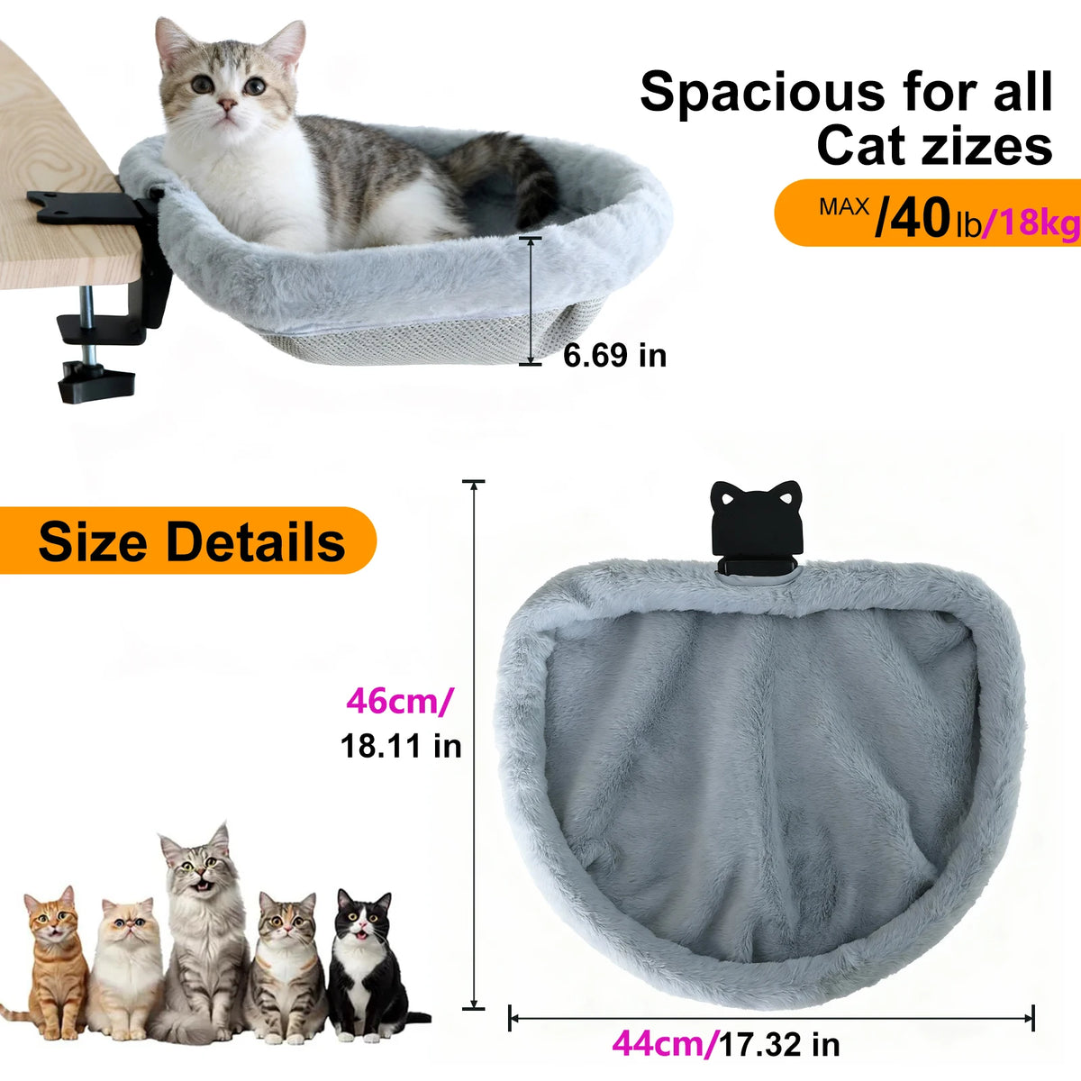 Cat Desk Bed One-Click Folding Sunken Design Space-Saving
