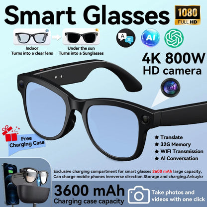3600mAh Power Bank Smart Glasses 800W 4K HD Pixel Translation
