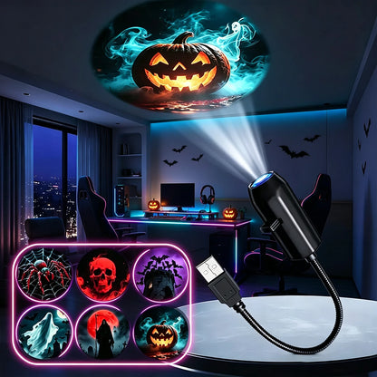 USB Halloween Projector Light 6 Patterns Mini LED Spooky