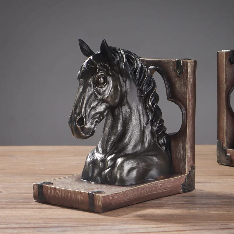 European Retro Horse Head Bookstopper Shelf Decor