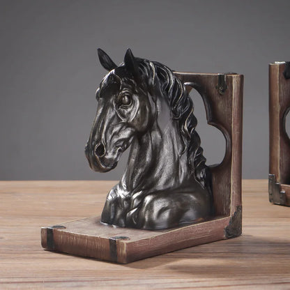 European Retro Horse Head Bookstopper Shelf Decor