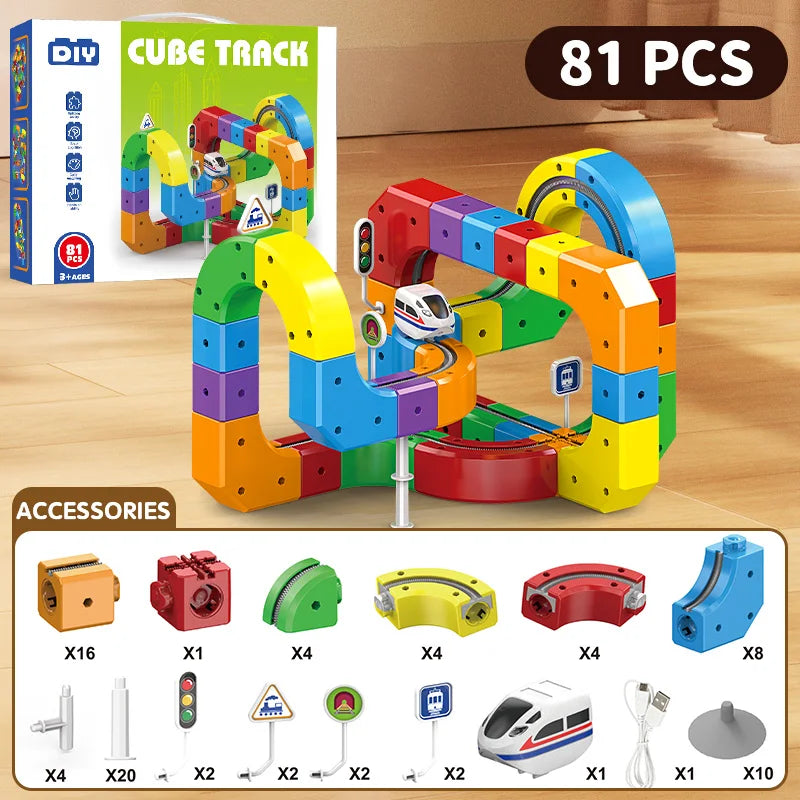 DIY Assembly Magic Track Train Building Block Multiple Shapes
