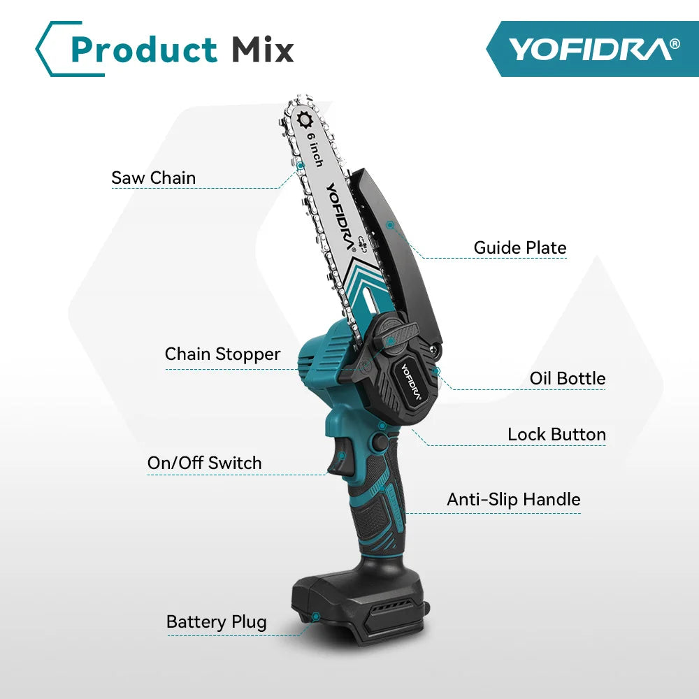 6 Inch 30000RPM Electric Chainsaw Handheld Garden