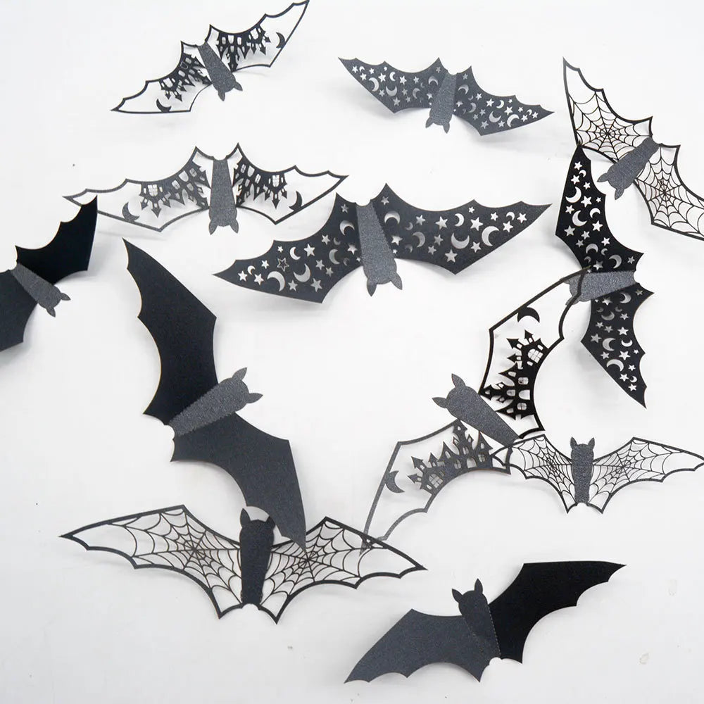 Halloween 3D Hollow Bat Wall Stickers Black Bat Sticker