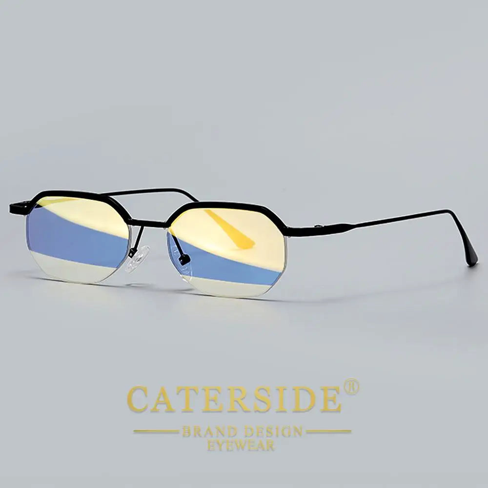 Retro Polygon Sunglasses Men Metal Semi Rimless