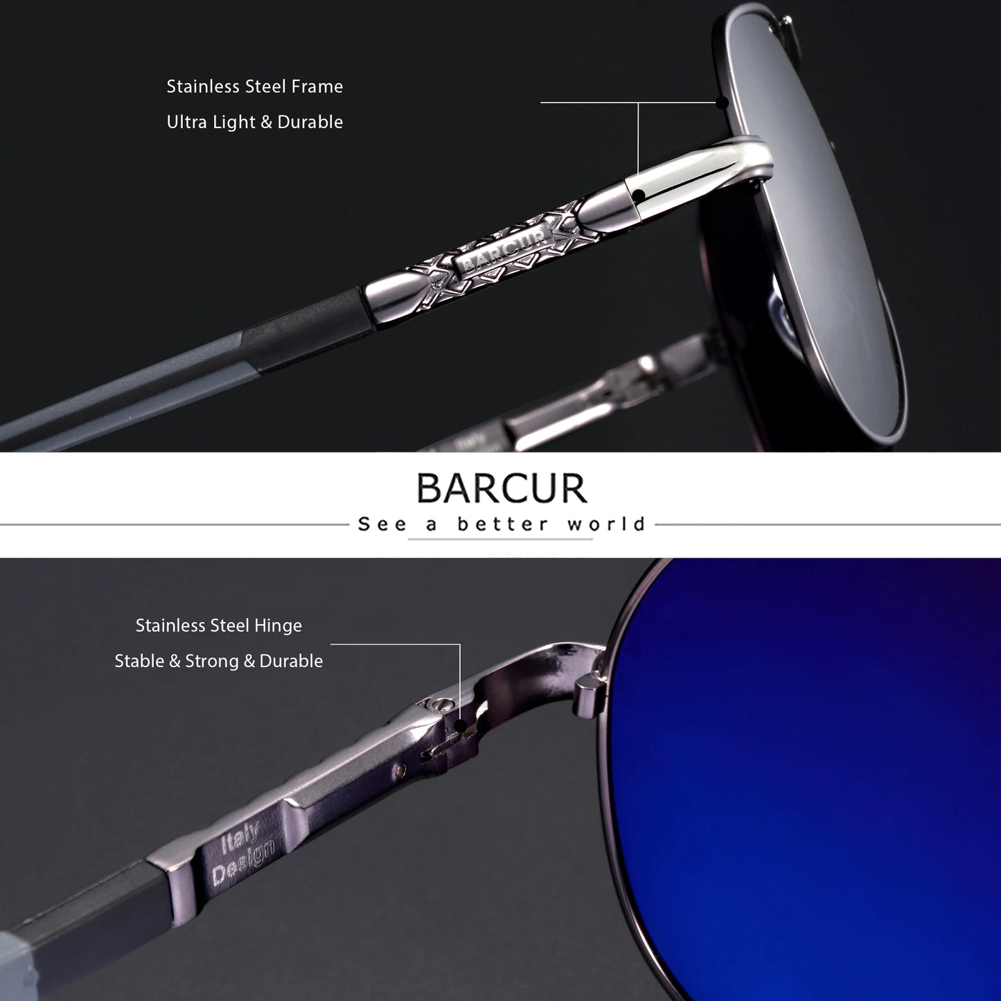 BARCUR Design Polarized Sunglasses for Men Women