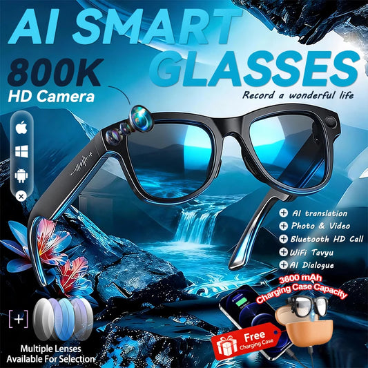 3600mAh Power Bank Smart Glasses 800W 4K HD Pixel Translation