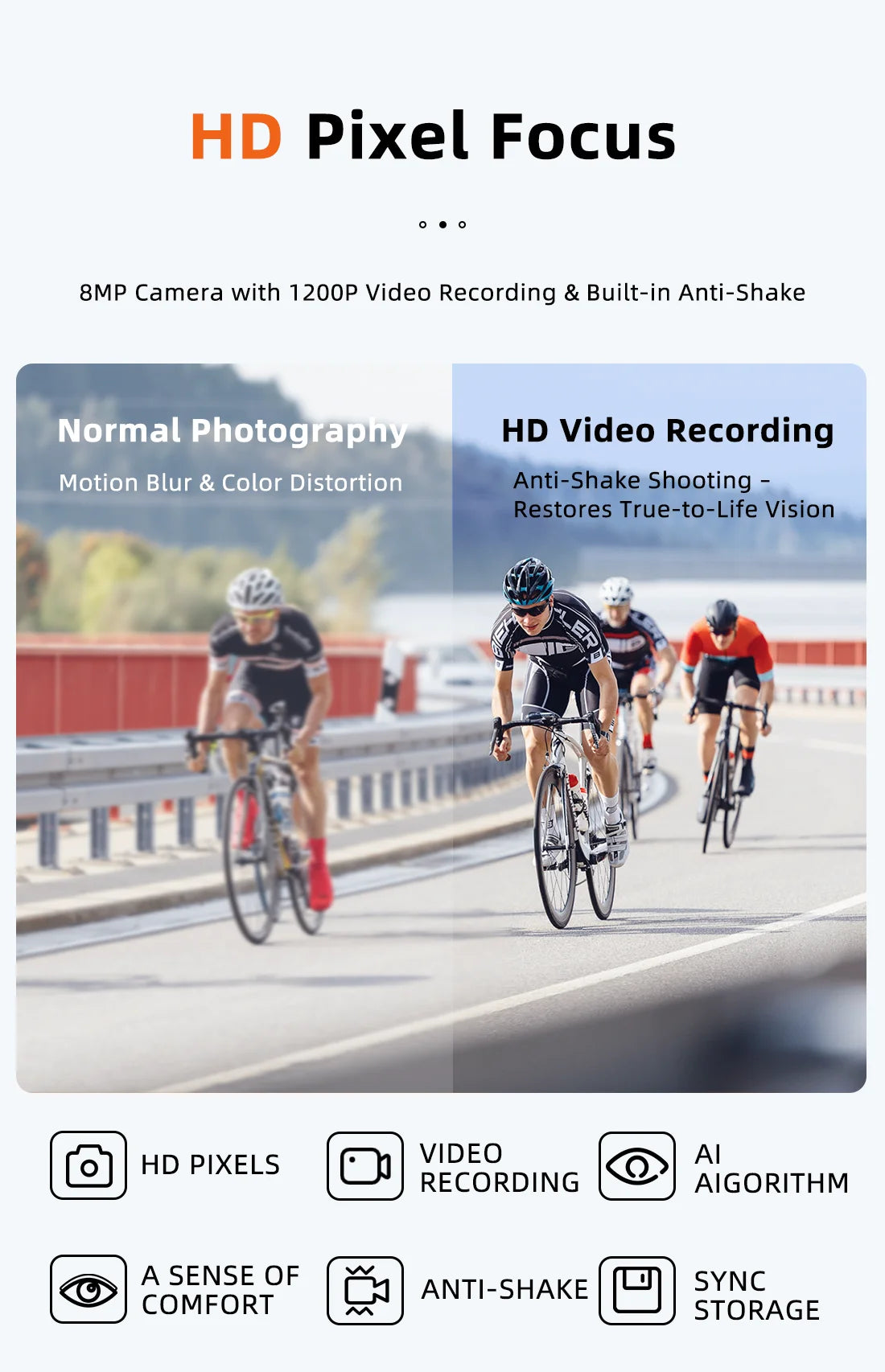 AI Smart Glasses 800W HD Anti-shake Camera Action Capture