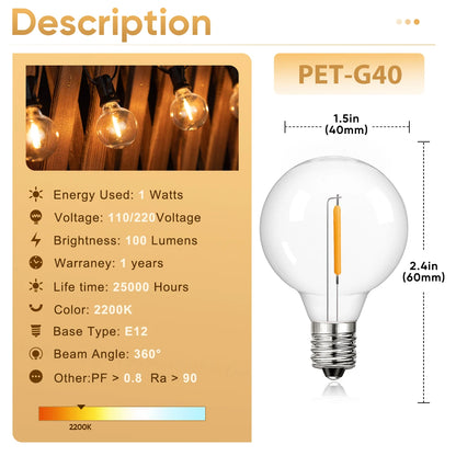 Shatterproof Outdoor Lights Garland Led G40 String Light
