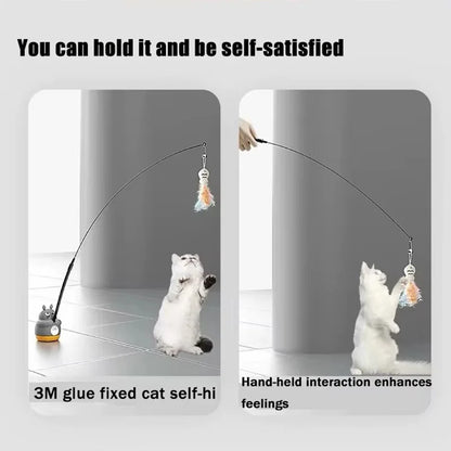 360 Degree Rotating Cat Teaser Wand with Feather Bell Wire