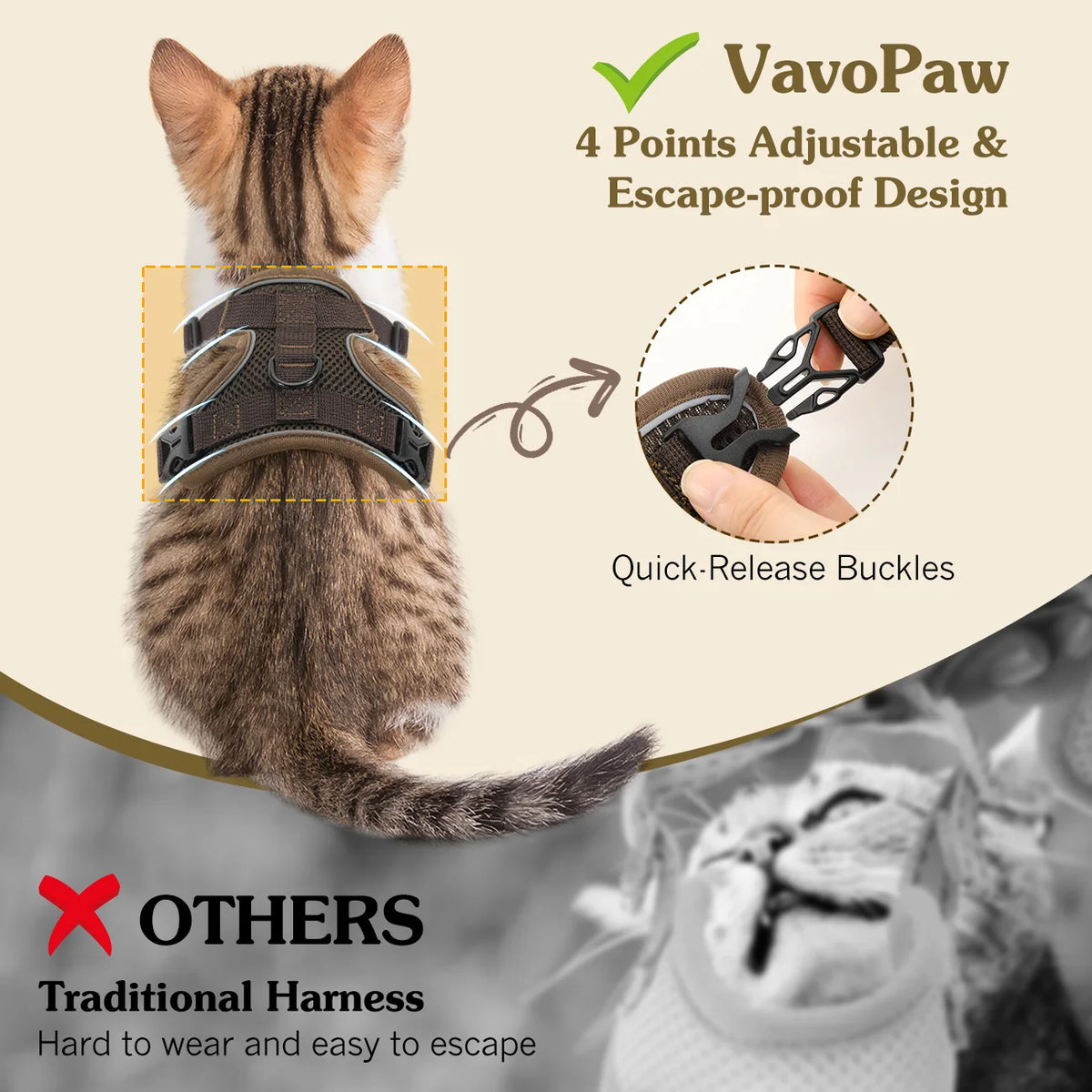 VavoPaw Cat Harness and Leash Set for Walking Adjustable Kitten Vest Harness