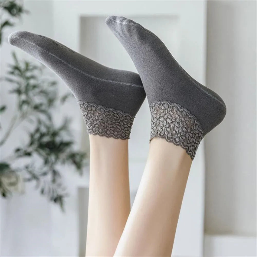 4 Pairs Casual Low Tube Lace Thermal Socks Women