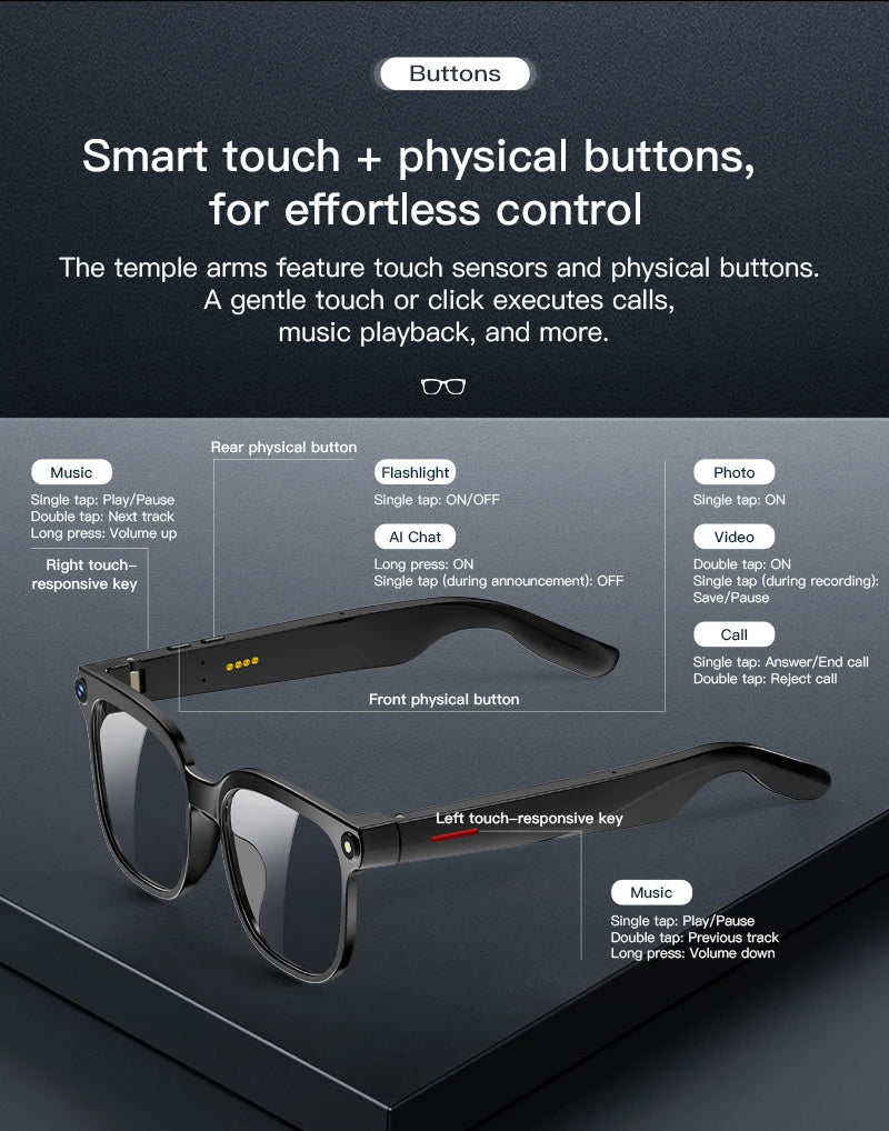 New Smart AI Glasses 1080P HD Video Record Camera ChatGPT