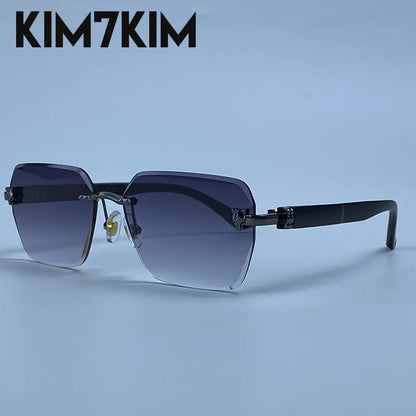 Square Rimless Photochromic Sunglasses Men Vintage