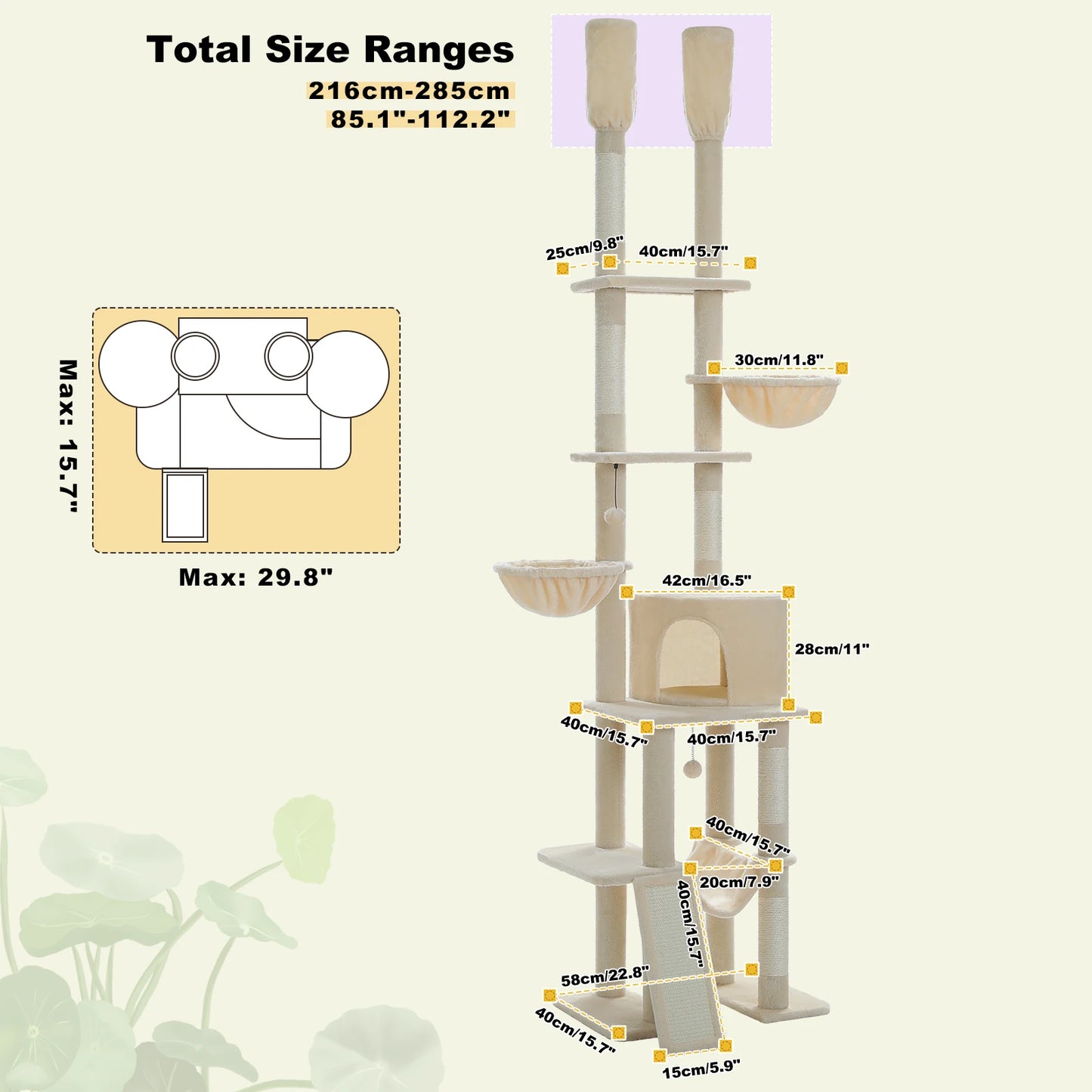 Cactus Cat Tree Floor to Ceiling Tower Scratching Posts