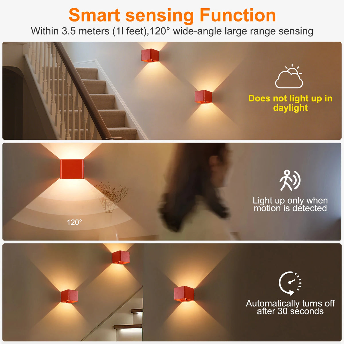 Battery-Powered Wall Light, 3 Color Temperature and Brightness Settings,