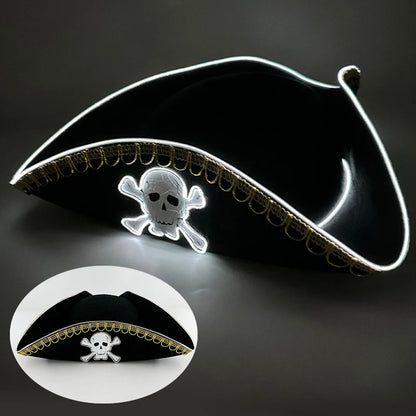 Halloween LED Black Pirate Hat For Adult Pirate Theme Party