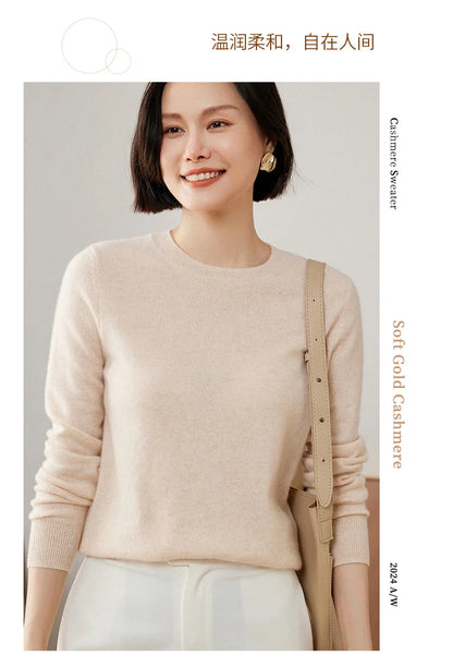 100% Pure Goat Cashmere Knitted Pullovers O-Neck