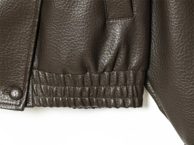 Women's Jacket Fall New Black Long Sleeve Pebble Faux