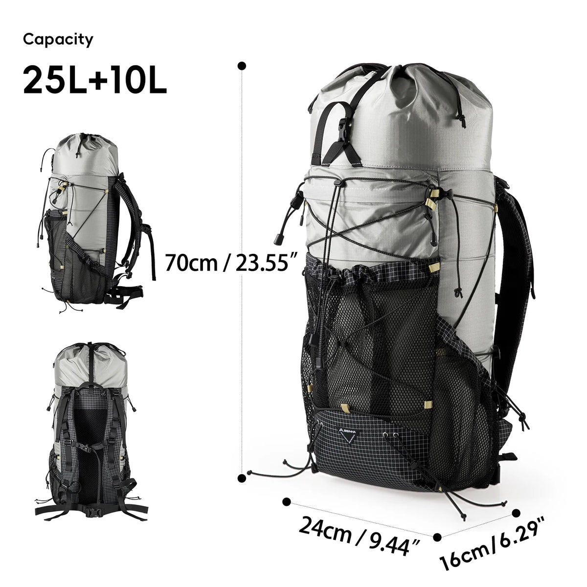 Camping Backpack 25+10L Large Capacity Travel Bag Outdoor