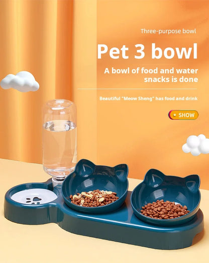 Pet Bowls With Water Feeder 3 In 1 Ear Design Tilted Food Bowl Set