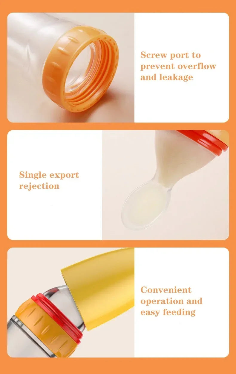Safe Useful Silicone Baby Bottle with Spoon Food Supplement