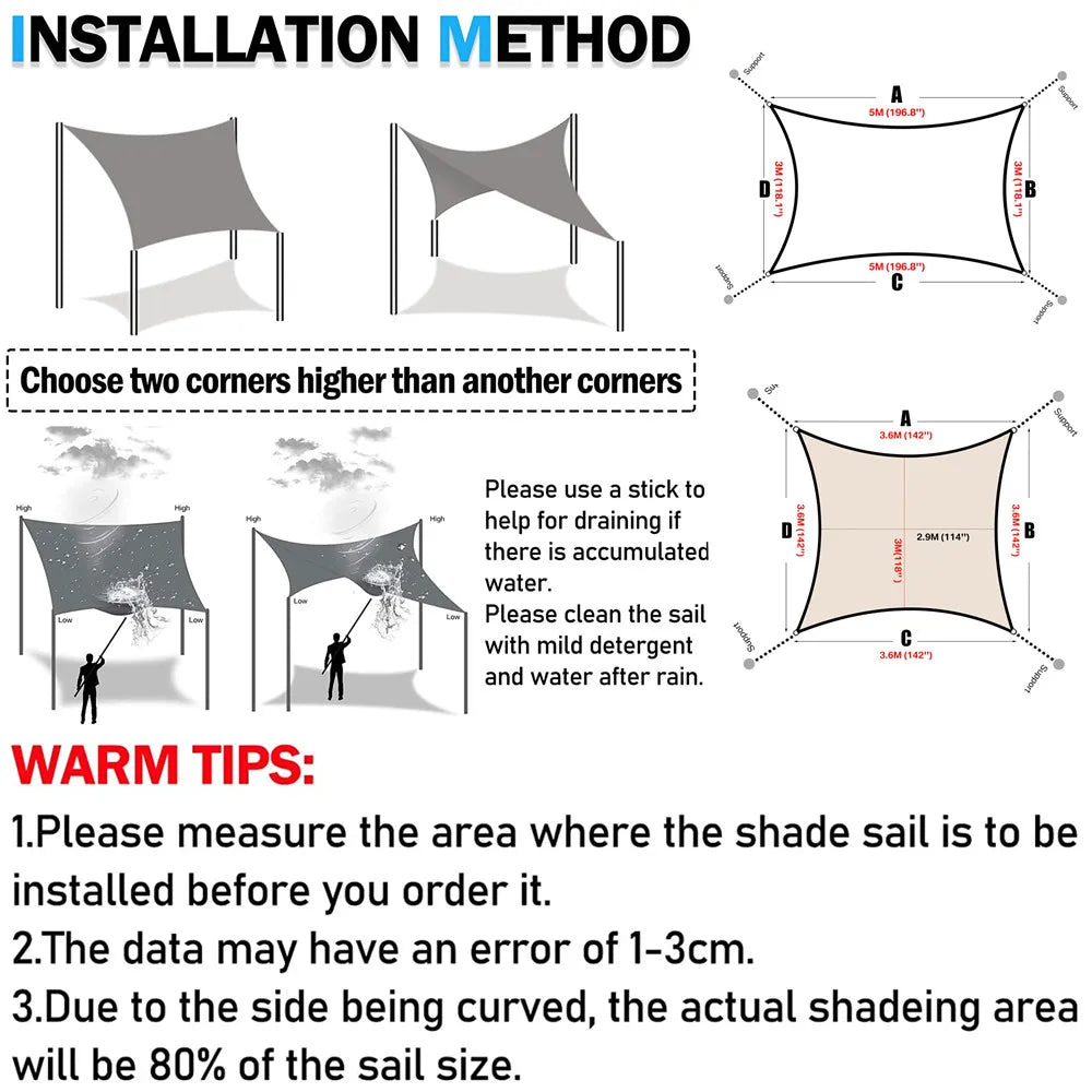 Sun Shade Sail Waterproof Outdoor Square Rectangle Garden