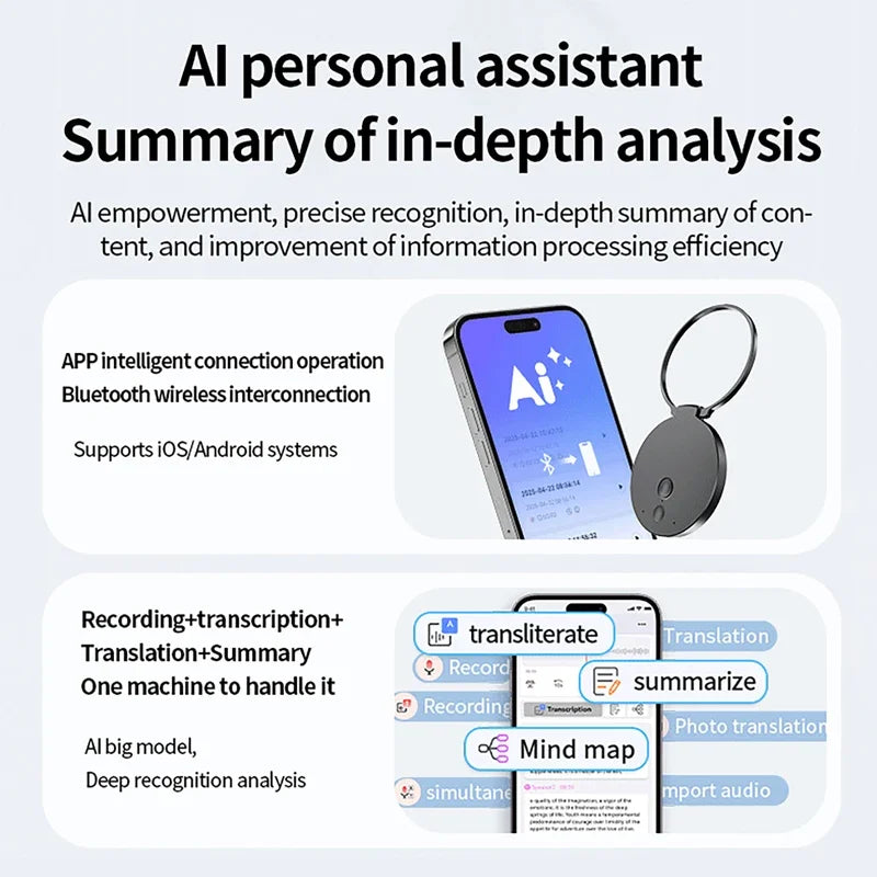 8-128GB AI Voice Recorder Real-Time Transcription