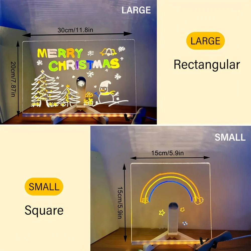 LED Note Board DIY Acrylic Night Light 7 Pens Drawing Board