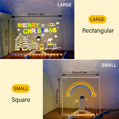LED Note Board DIY Acrylic Night Light 7 Pens Drawing Board