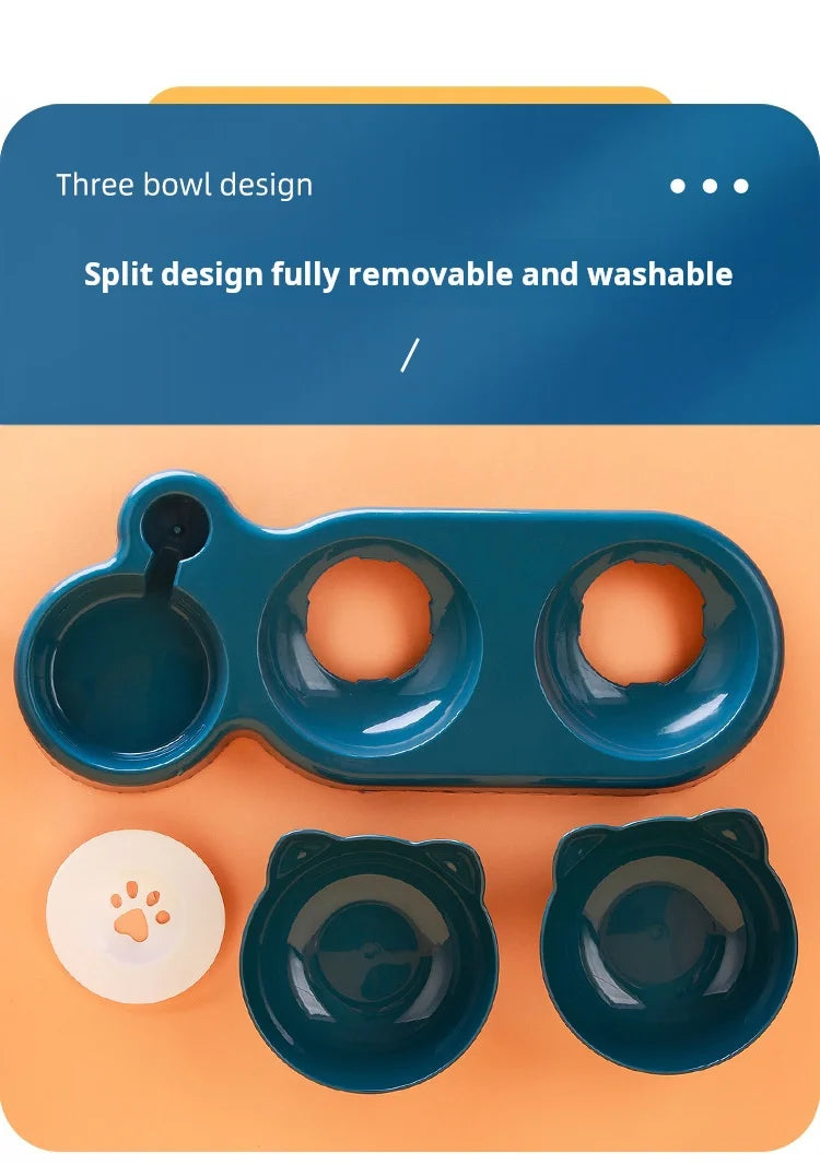 Pet Bowls With Water Feeder 3 In 1 Ear Design Tilted Food Bowl Set