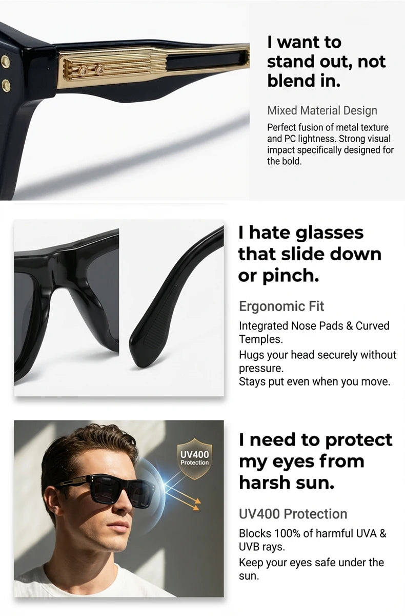 Steampunk Classic Square Sunglasses Men Luxury Brand Vintage