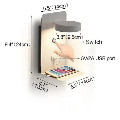 Bedroom Led Wall Lamps with USB Charge Wall Light