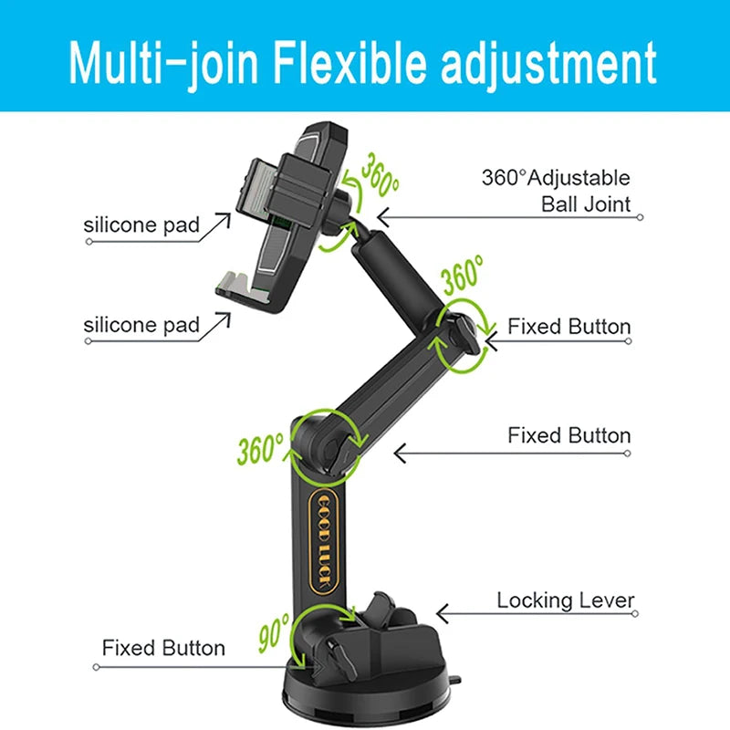 Black Car Phone Mount Holder Adjustable Height Suction Cup