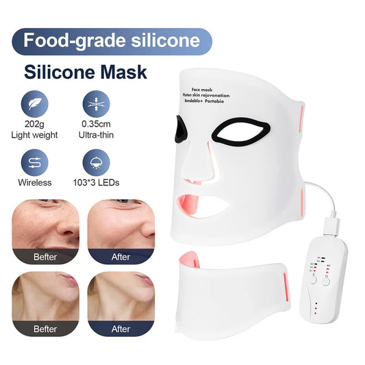 Silicone LED Mask Face With Neck 7 Colors LED Photo