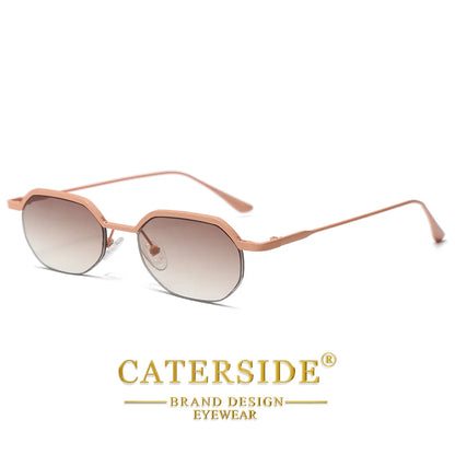 Retro Polygon Sunglasses Men Metal Semi Rimless