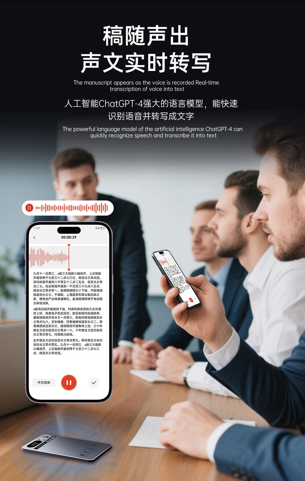 AI Voice Recorder Min Magnetic Powerd ChatGPT-4 App