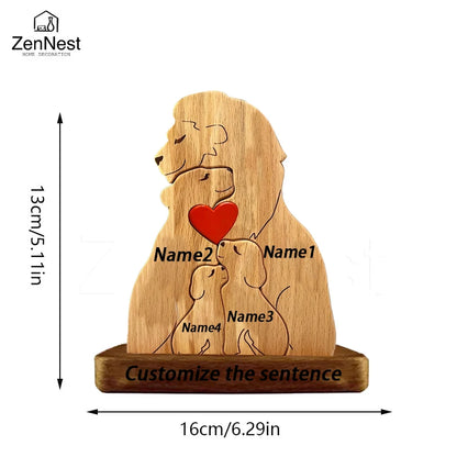 Wooden Lion Family Puzzle Ornament DIY Custom Name